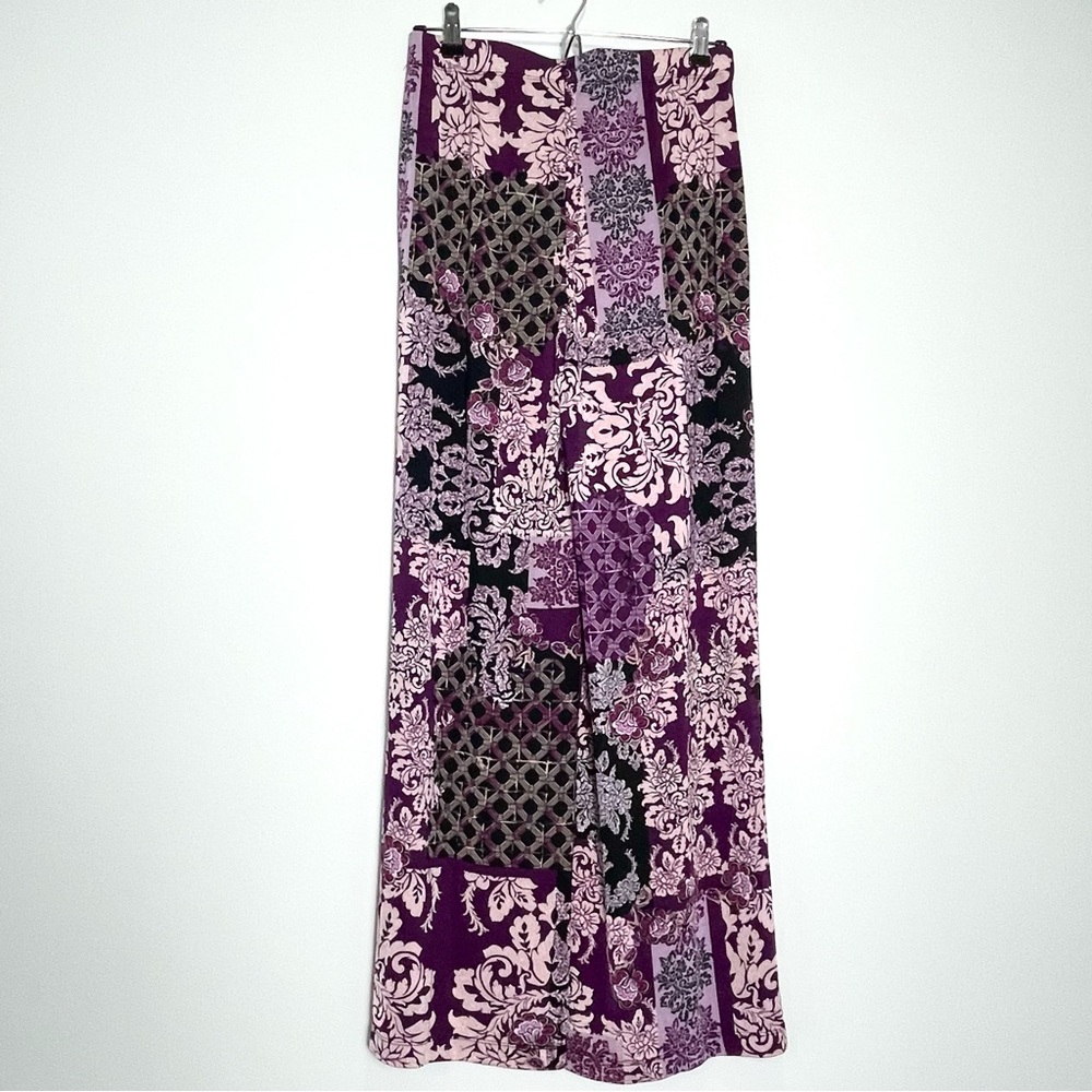 CHICO'S Palazzo Pants Purple Floral Elastic Waist Stretch Wide Leg Size 4/6 R - Picture 2 of 8